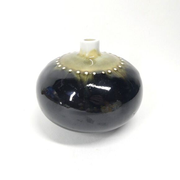 Hakusan Japan Ikebana Bud Vase Masahiro Mori Glazed Ceramic Round - Picture 1 of 10